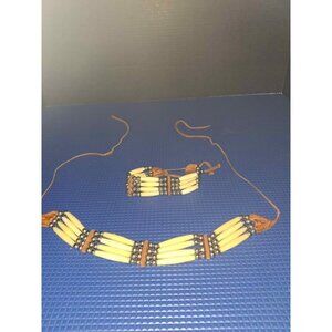Womens Native American Necklace And Matching Bracelet. Choker Is 12" And Has 17"